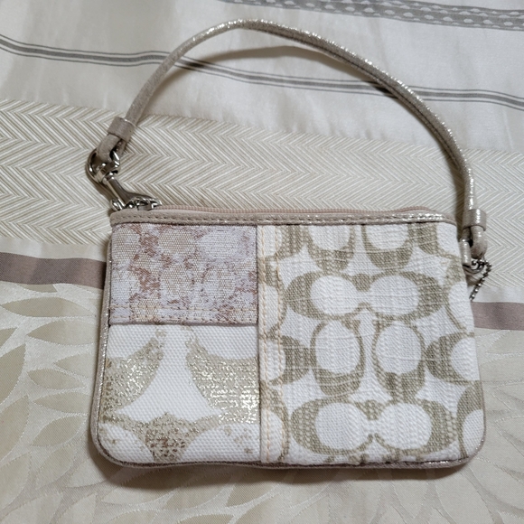 Coach Y2K Poppy Signature Wristlet in Cream and Silver-NWOT
